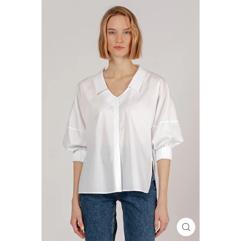 NWT Harshman Novia White Button Down Blouse Large